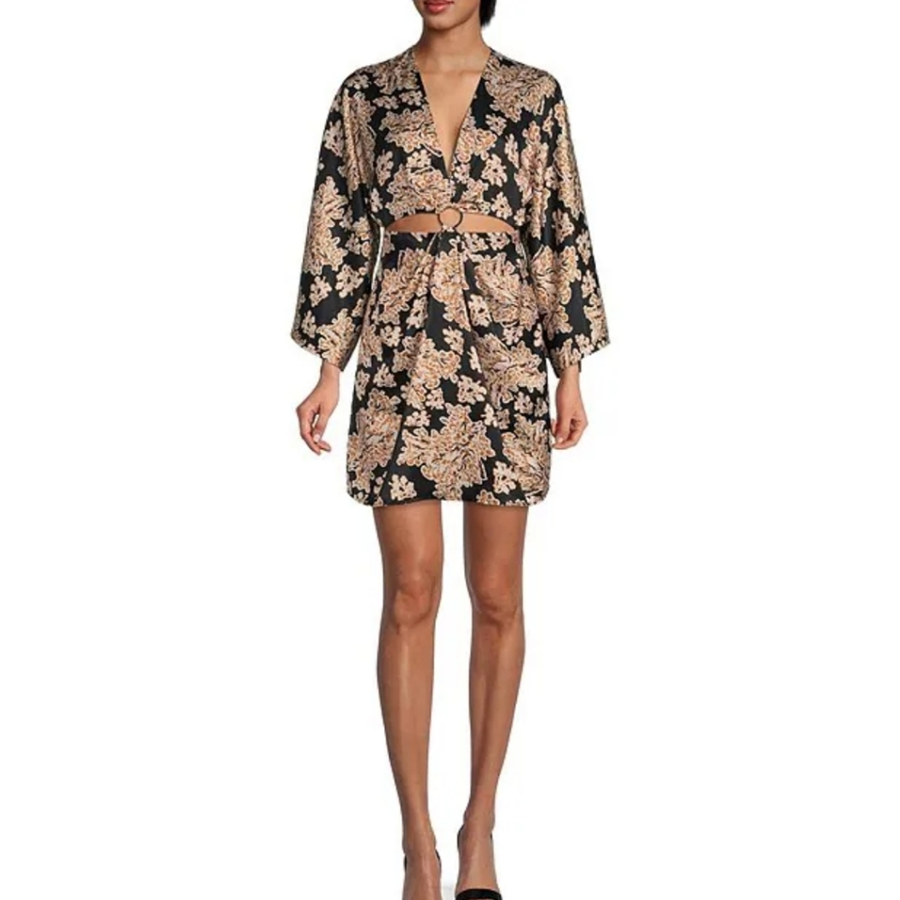 Antonio Melani Raquel Kimono Deep V-Neck 3/4 Sleeve Ringed Cut-Out Dress
